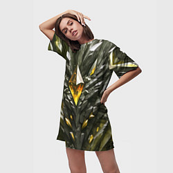 Футболка женская длинная Камень и золотой кристалл, цвет: 3D-принт — фото 2