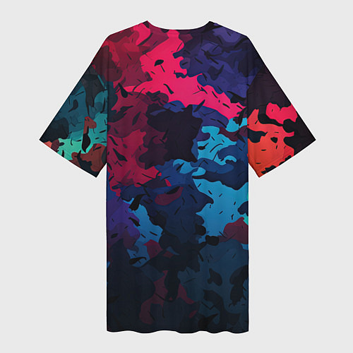 Женская длинная футболка GTA 6 logo яркий неоновый камуфляжный стиль / 3D-принт – фото 2
