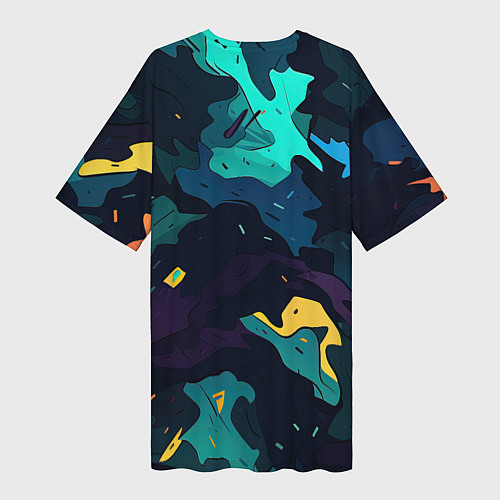 Женская длинная футболка GTA 6 logo яркий неоновый камуфляжный стиль / 3D-принт – фото 2