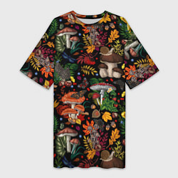 Женская длинная футболка Фон с лесными грибами