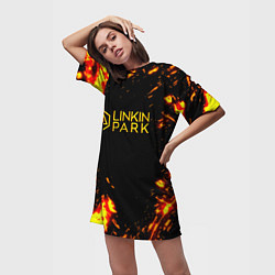 Футболка женская длинная Linkin park огненный стиль, цвет: 3D-принт — фото 2