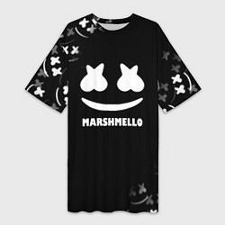 Футболка женская длинная Marshmello белое лого, цвет: 3D-принт