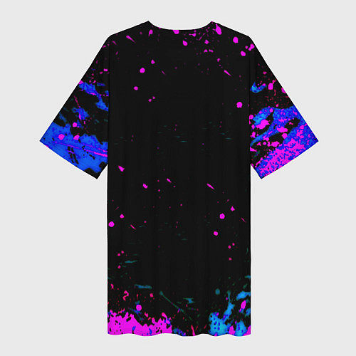 Женская длинная футболка Fortnite неоновые брызги красок / 3D-принт – фото 2