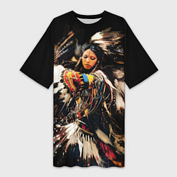 Женская длинная футболка Танец коренной североамериканки