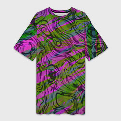 Футболка женская длинная Фиолетовые узоры, цвет: 3D-принт