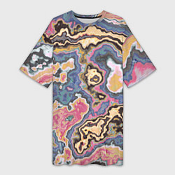 Женская длинная футболка Мраморный узор разноцветный