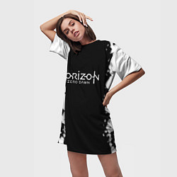 Футболка женская длинная Horizon zero dawn краски белые, цвет: 3D-принт — фото 2