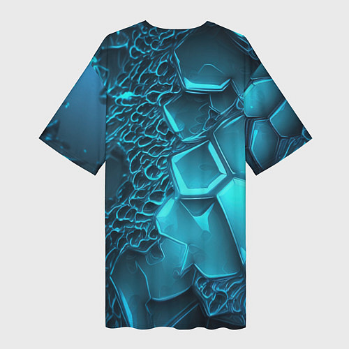 Женская длинная футболка Palworld логотип на ярких синих неоновых плитах / 3D-принт – фото 2