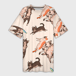 Женская длинная футболка Коты и рыба