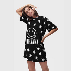 Футболка женская длинная Nirvana stars steel, цвет: 3D-принт — фото 2