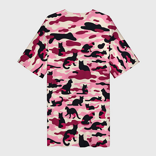 Женская длинная футболка Камуфляжные розовые котики / 3D-принт – фото 2