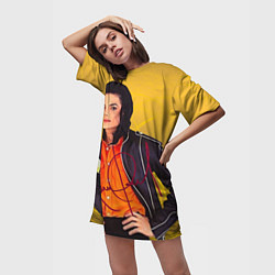 Футболка женская длинная Michael Jackson на золотом фоне с графикой, цвет: 3D-принт — фото 2