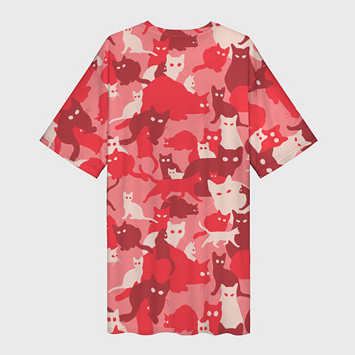 Женская длинная футболка Розовый кошачий комуфляж / 3D-принт – фото 2