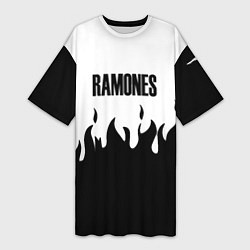 Футболка женская длинная Ramones fire black rock, цвет: 3D-принт