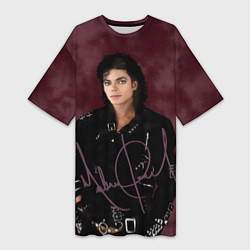 Футболка женская длинная Michael Jackson на бордовом фоне, цвет: 3D-принт