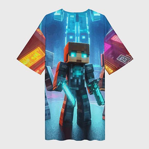 Женская длинная футболка Minecraft - ai art neon / 3D-принт – фото 2