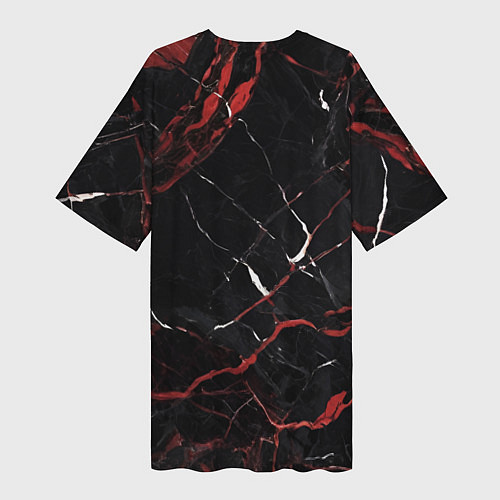 Женская длинная футболка Черно-красный мрамор / 3D-принт – фото 2