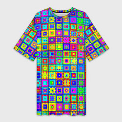 Футболка женская длинная Узор из разноцветных квадратов, цвет: 3D-принт