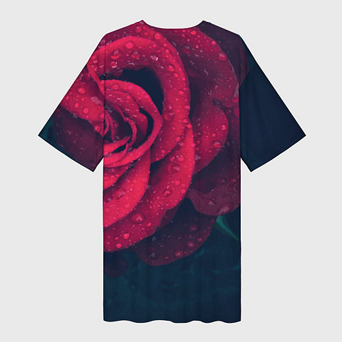 Женская длинная футболка Красная роза на чёрном - woman / 3D-принт – фото 2