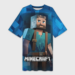 Женская длинная футболка Minecraft персонаж синий фон