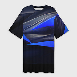 Футболка женская длинная Black and blue abstract background sport style, цвет: 3D-принт