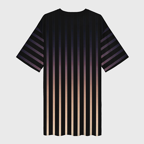 Женская длинная футболка Переливающиеся полосы чёрно-бежевый / 3D-принт – фото 2