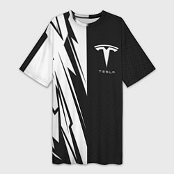 Футболка женская длинная Tesla - carbon texture, цвет: 3D-принт