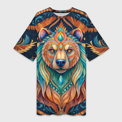 Женская длинная футболка Медведь шаман тотемное животное