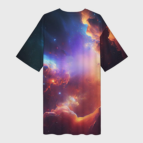 Женская длинная футболка Космический красочный волк / 3D-принт – фото 2