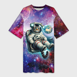 Женская длинная футболка Brave cat in space - ai art