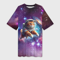 Женская длинная футболка Котик смелый космонавт - нейросеть