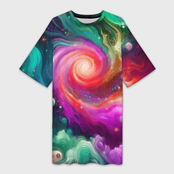 Женская длинная футболка Космическая неоновая фантазия - нейросеть