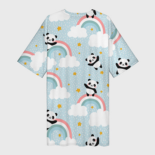 Женская длинная футболка Панда на радуге / 3D-принт – фото 2