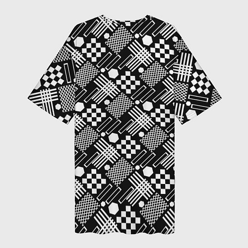 Женская длинная футболка Черно белый узор из геометрических фигур / 3D-принт – фото 2