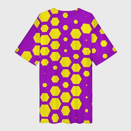 Женская длинная футболка Желтые соты на фиолетовом фоне / 3D-принт – фото 2