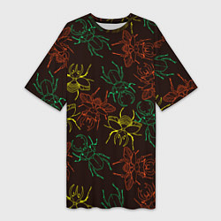Женская длинная футболка Разноцветные жуки носороги