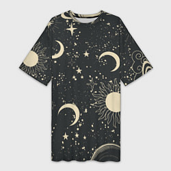 Женская длинная футболка Звёздная карта с лунами и солнцем