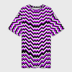 Футболка женская длинная Фиолетовые и белые ломаные линии, цвет: 3D-принт