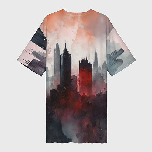 Женская длинная футболка Акварельные небоскребы / 3D-принт – фото 2