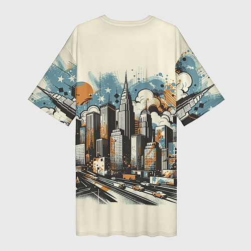 Женская длинная футболка Рисунок города с небоскребами / 3D-принт – фото 2