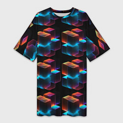 Женская длинная футболка Разноцветные неоновые кубы