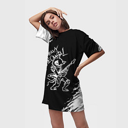 Футболка женская длинная Кот хэви металл, цвет: 3D-принт — фото 2