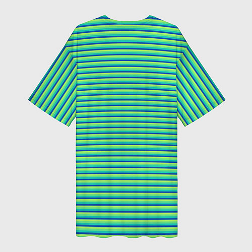 Женская длинная футболка Зелёный в синюю полоску / 3D-принт – фото 2
