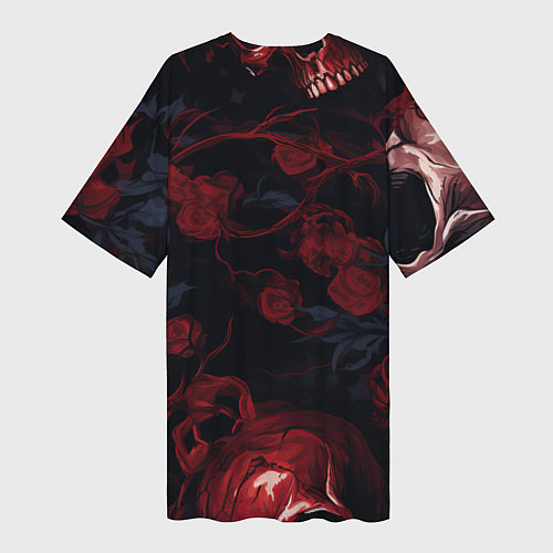 Женская длинная футболка Черепа и алые розы / 3D-принт – фото 2