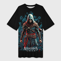Футболка женская длинная Assassins creed черный фон, цвет: 3D-принт