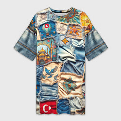 Женская длинная футболка Джинсы в Турции - пэчворк