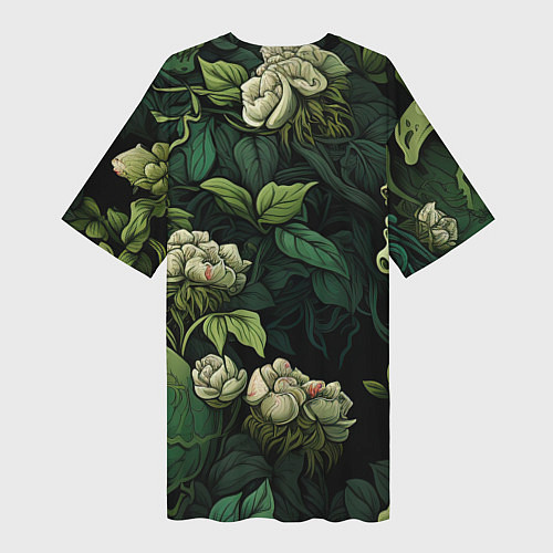 Женская длинная футболка Черепа в поле цветов / 3D-принт – фото 2