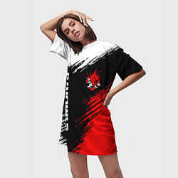 Футболка женская длинная Самурай лого - киберпанк 2077, цвет: 3D-принт — фото 2