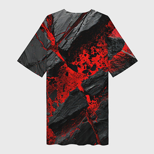 Женская длинная футболка Красные разломы черных камней / 3D-принт – фото 2