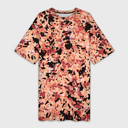Женская длинная футболка Абстракция персиковый пятнистый